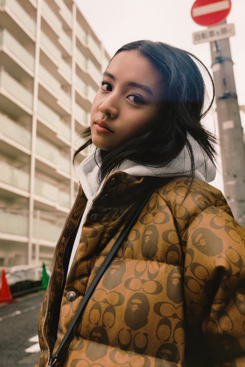 BAPE x Coach Collection Lookbook Puffer Monogram Brown Hoodie White