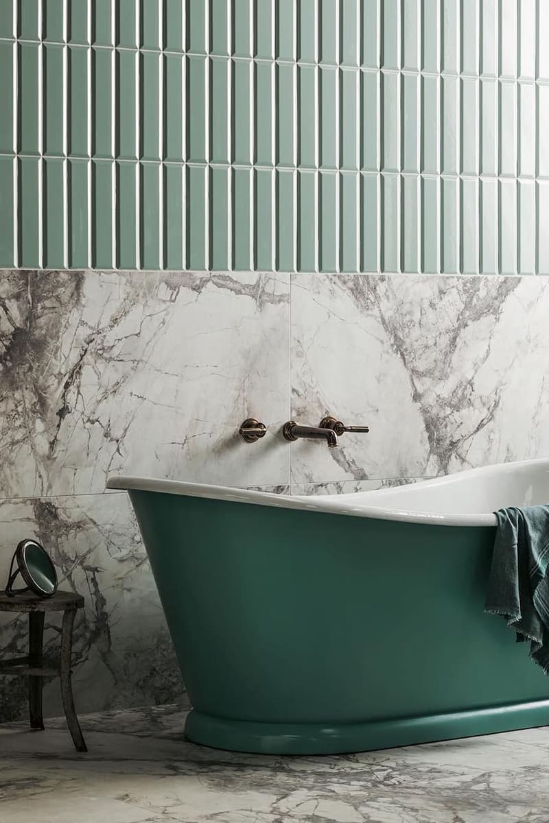 Bathroom Design Idea Modern Home Minimalist mandarin stone green walls marble bathtub