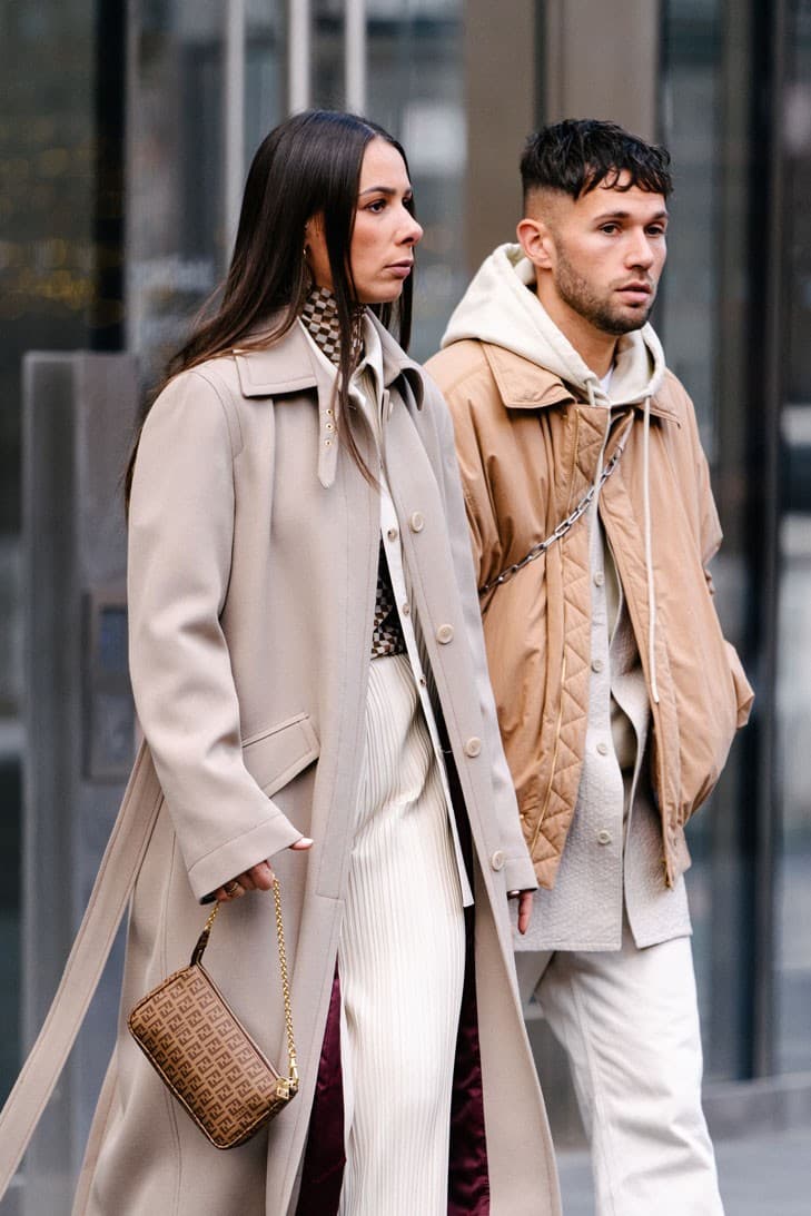 Alice Barbier js Roques Influencer Couple New York Fashion Week FW20 NYFW Fall Winter 2020 Street Style Influencers Fendi Bag Beige Tan