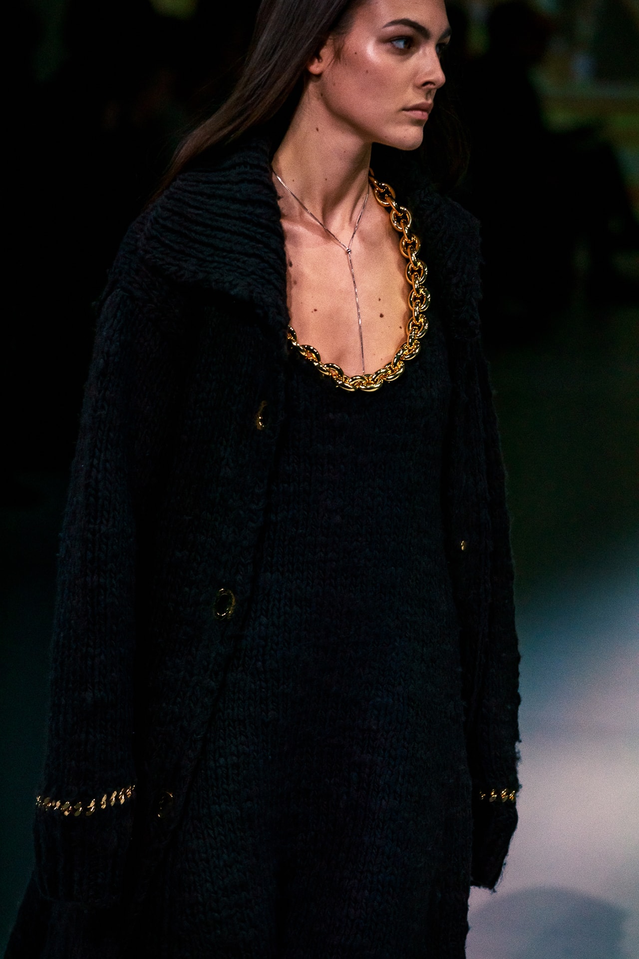 Bottega Veneta Fall Winter 2020 FW20 Runway Show Collection Milan Fashion Week Daniel Lee Black Knit Dress Cardigan Chain