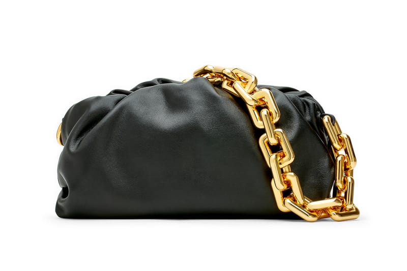 black handbag with gold chain