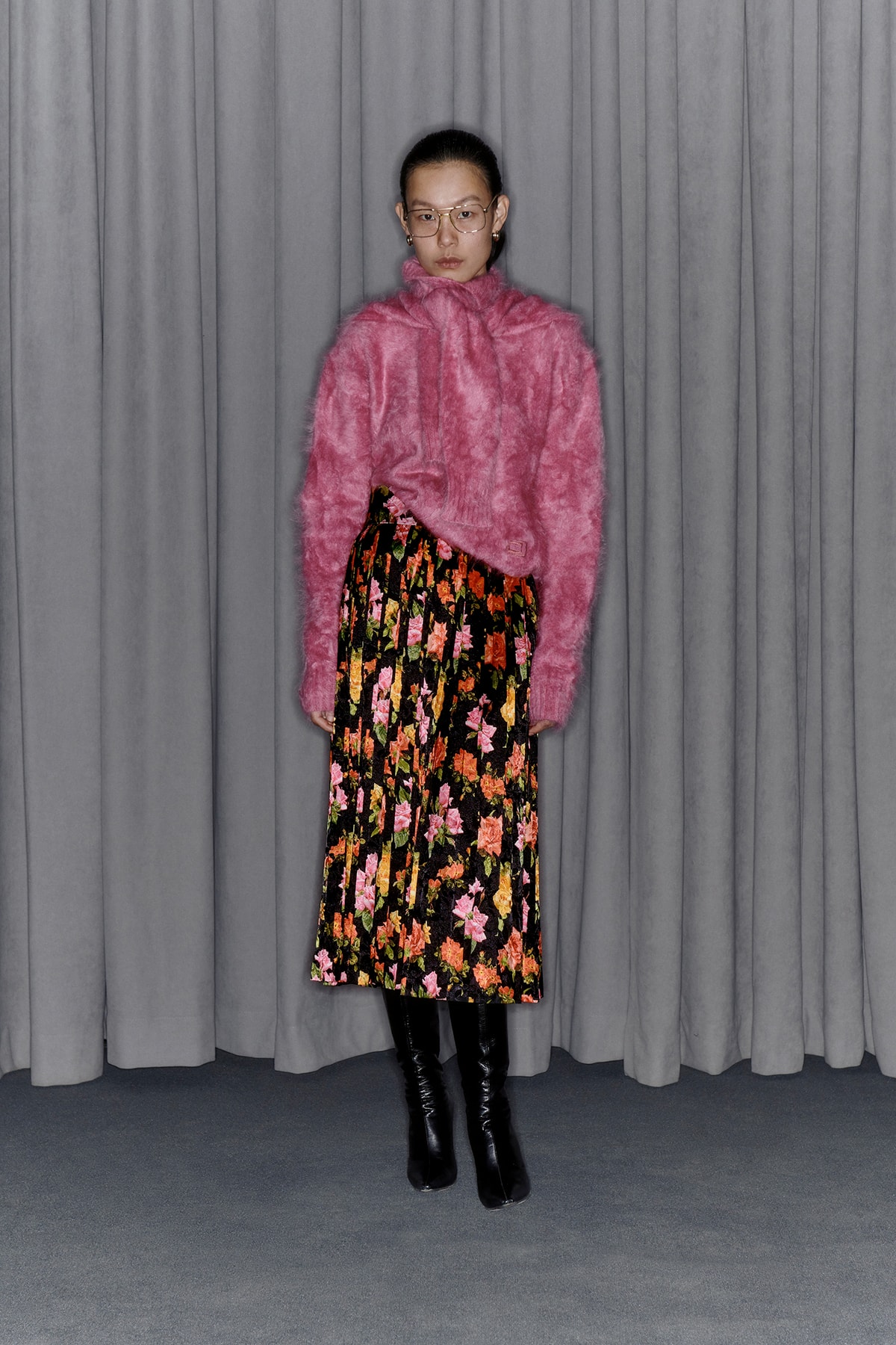Commission Fall/Winter 2020 Collection Lookbook Angora Sweater Floral Skirt