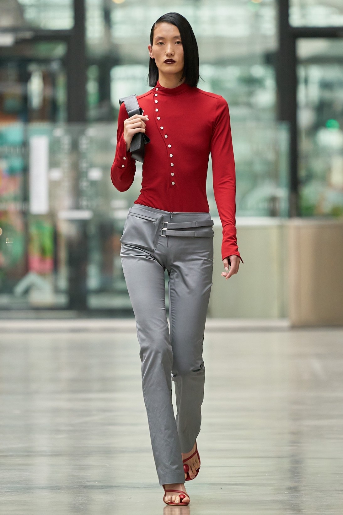 coperni sebastien meyer arnaud vaillant paris fashion week fall winter collection red long sleeve top grey silver pants