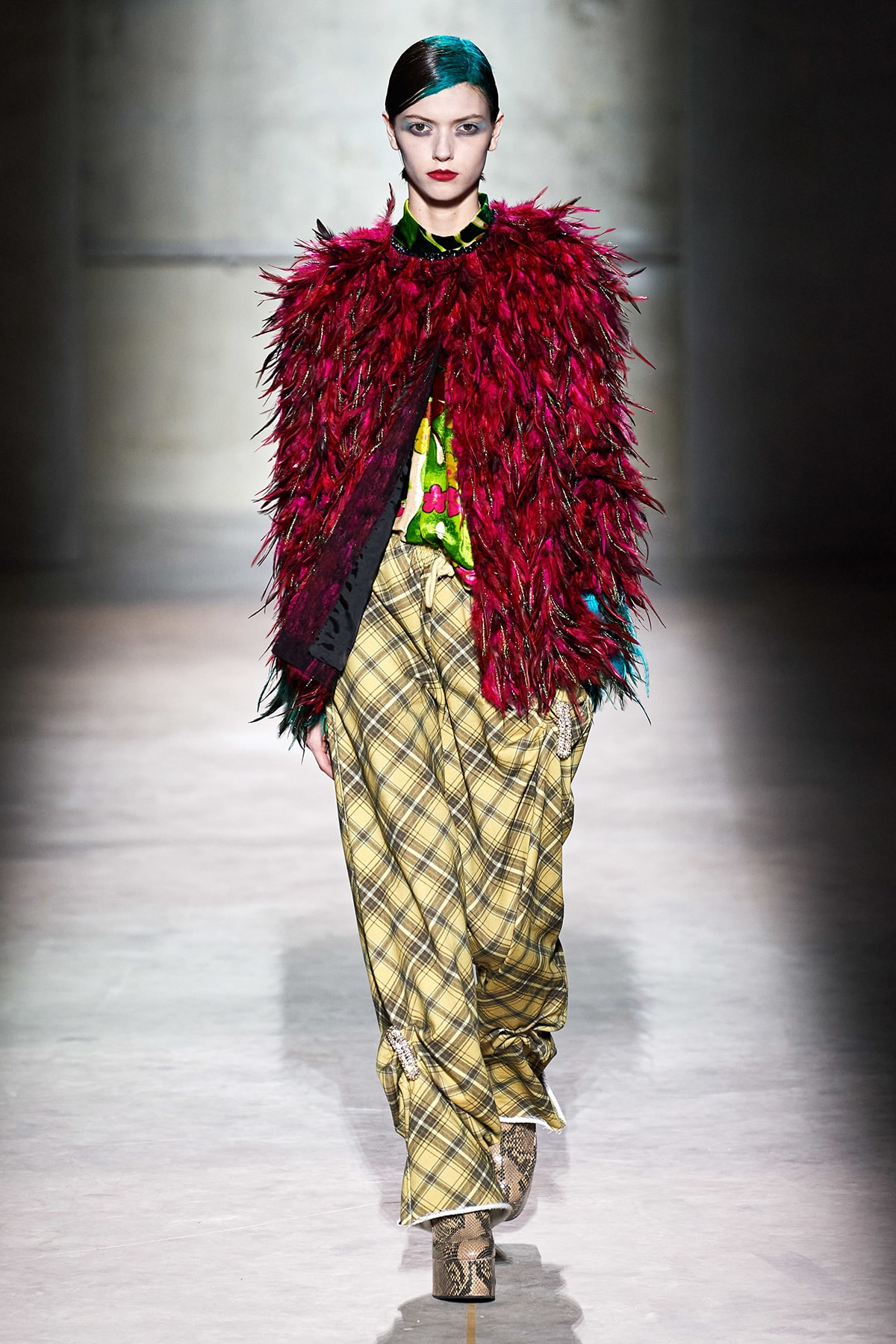 Dries Van Noten Fall/Winter 2020 Collection Runway Show Feather Jacket Red