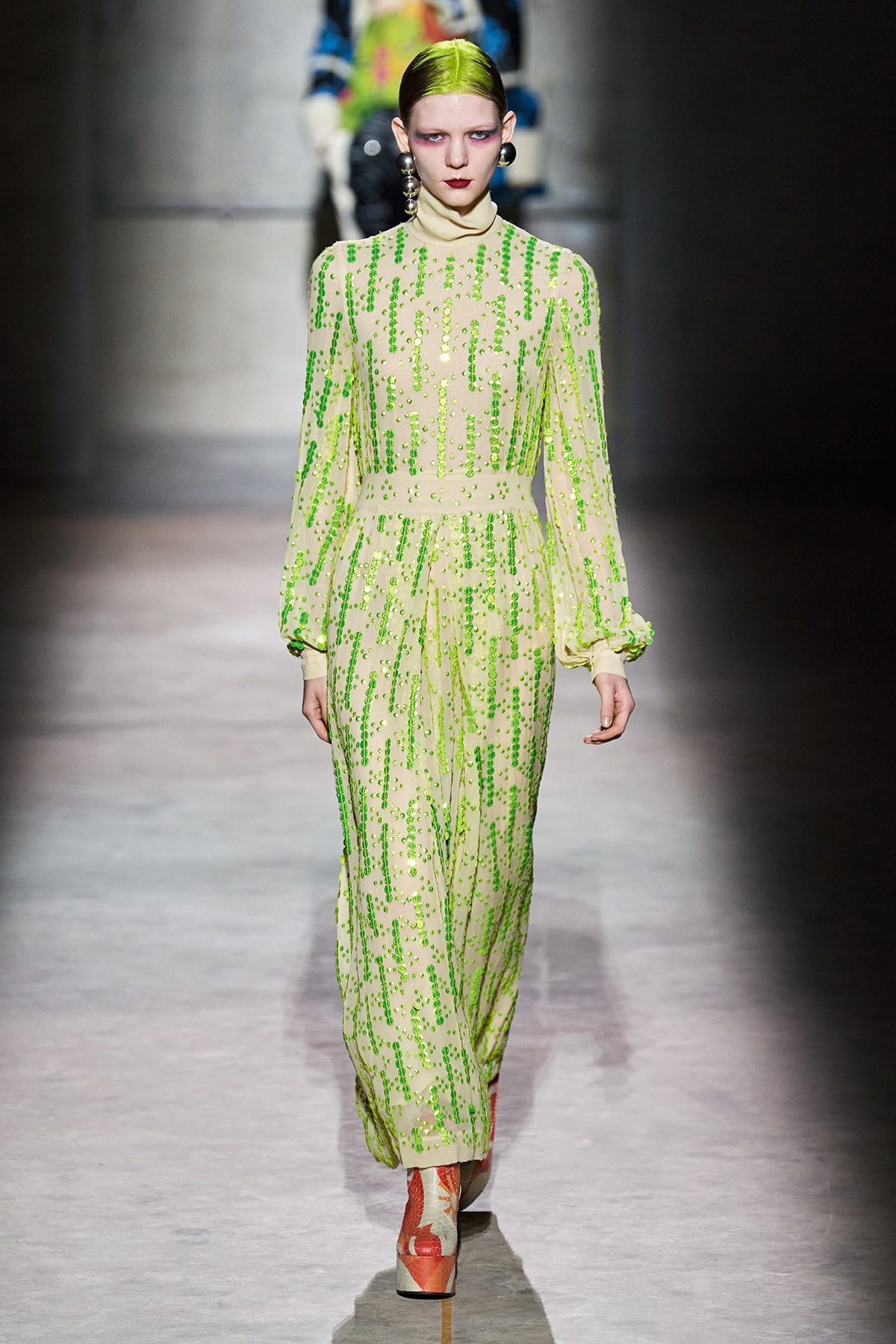 Dries Van Noten Fall/Winter 2020 Collection Runway Show Beaded Dress Green