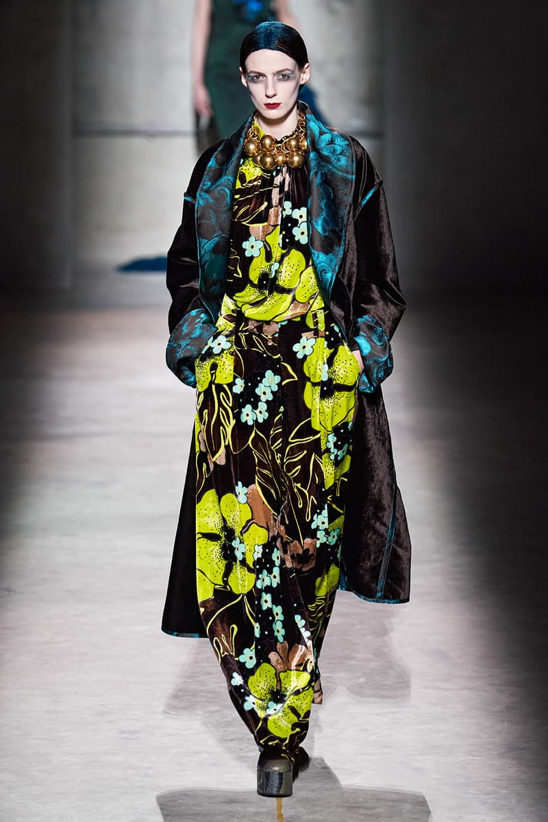 Dries Van Noten Fall/Winter 2020 Collection Runway Show Floral Dres Green Brown