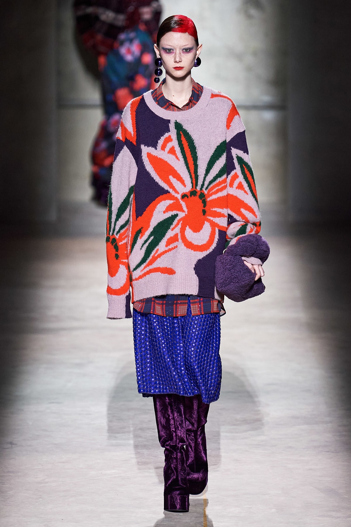 Dries Van Noten Fall/Winter 2020 Collection Runway Show Floral Sweater Orange Purple