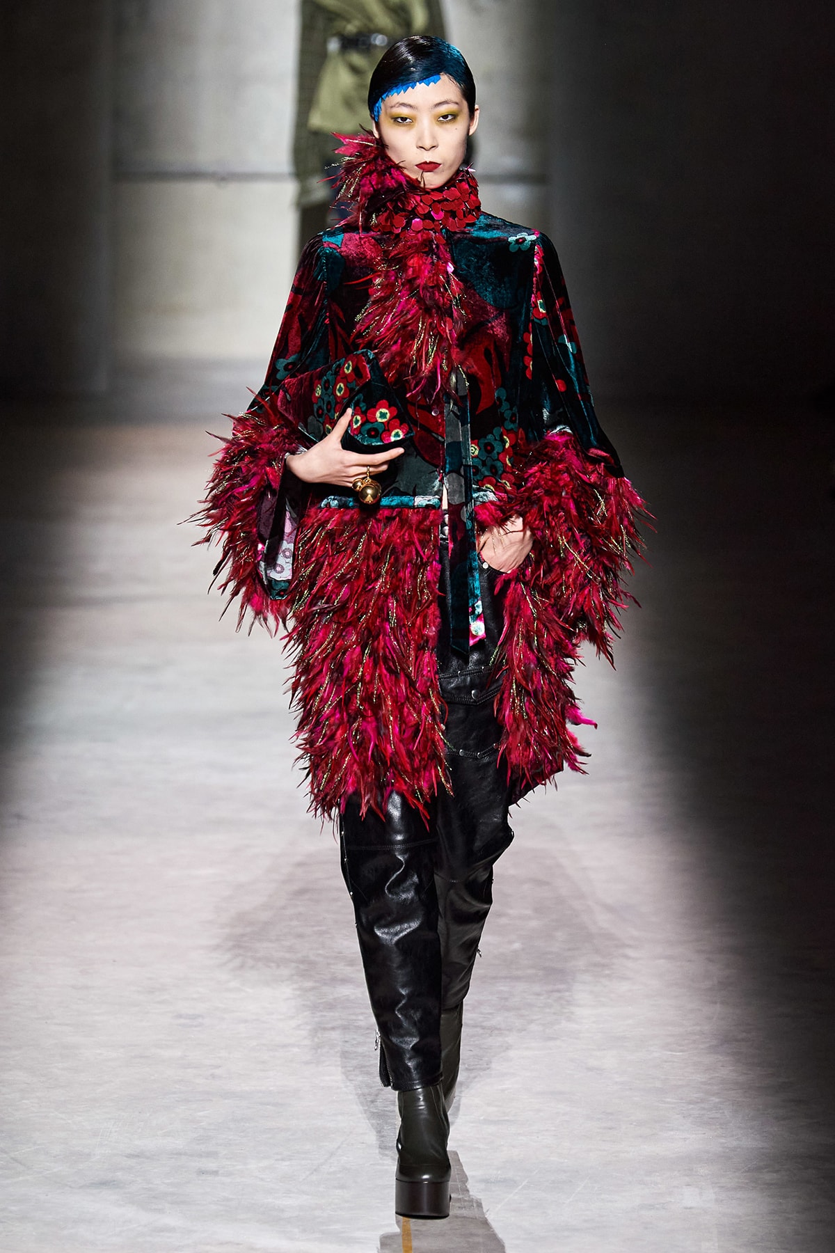Dries Van Noten Fall/Winter 2020 Collection Runway Show Feather Jacket Red