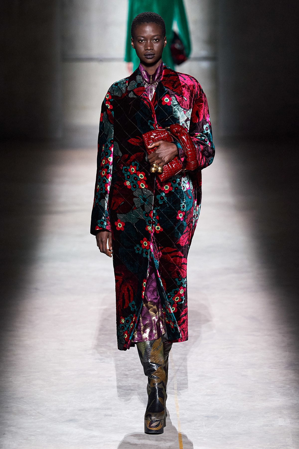Dries Van Noten Fall/Winter 2020 Collection Runway Show Floral Quilted Coat Velvet