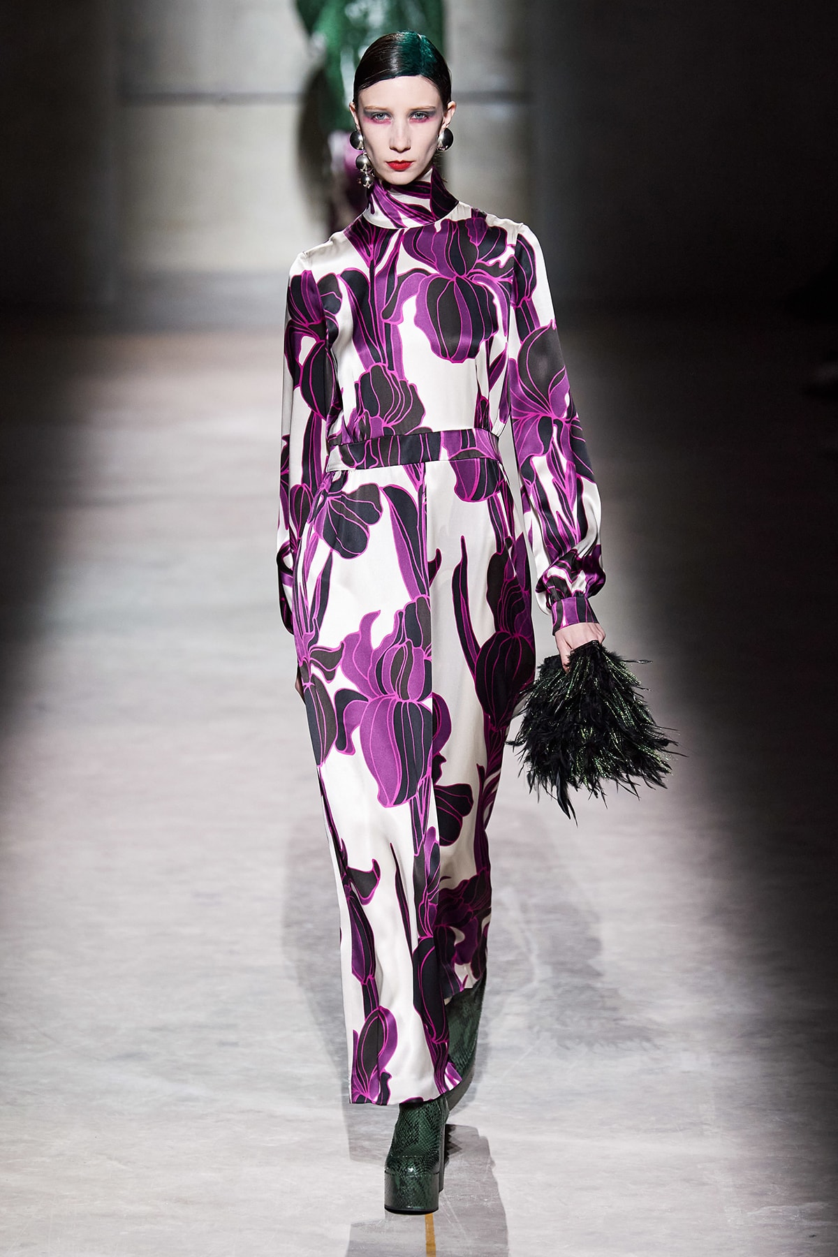 Dries Van Noten Fall/Winter 2020 Collection Runway Show Floral Dress Orchid Purple