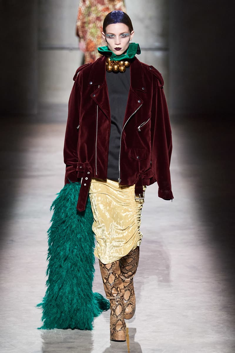 Dries Van Noten Fall/Winter 2020 Collection Runway Show Velvet Moto Jacket Burgundy