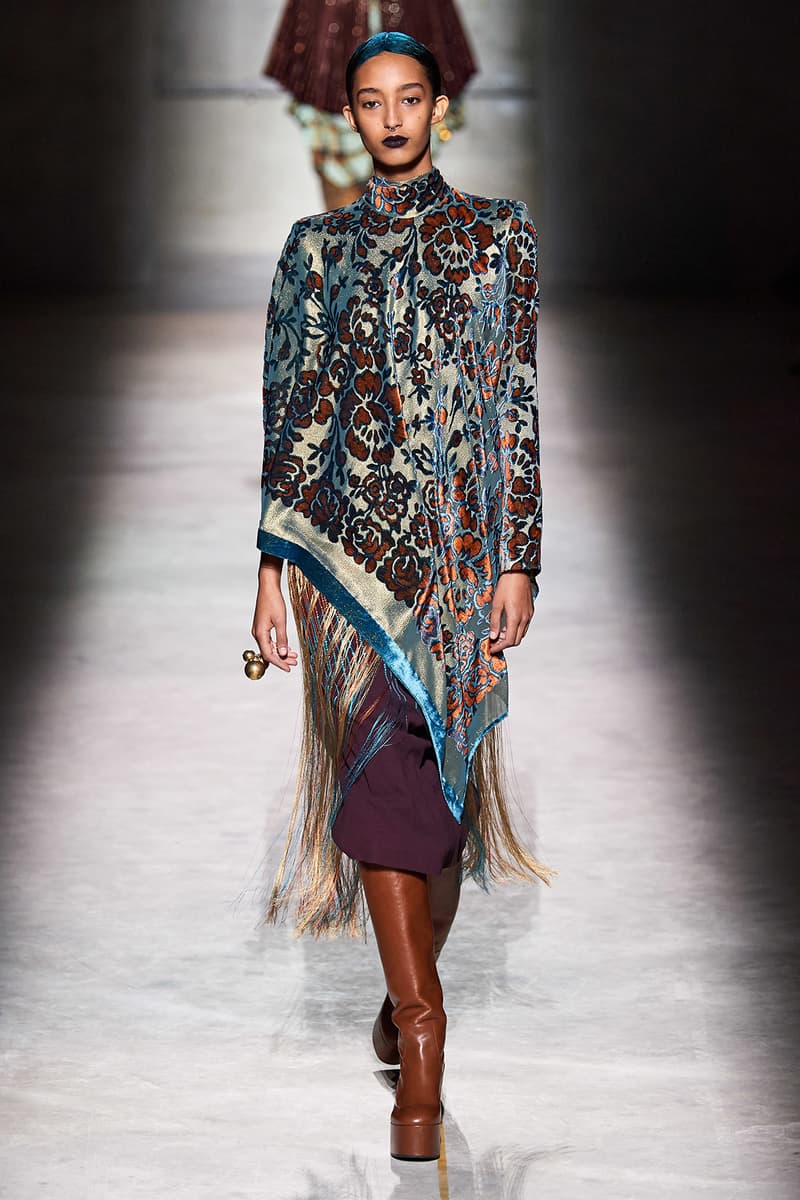 Dries Van Noten Fall/Winter 2020 Collection Runway Show Velvet Fringe Cape