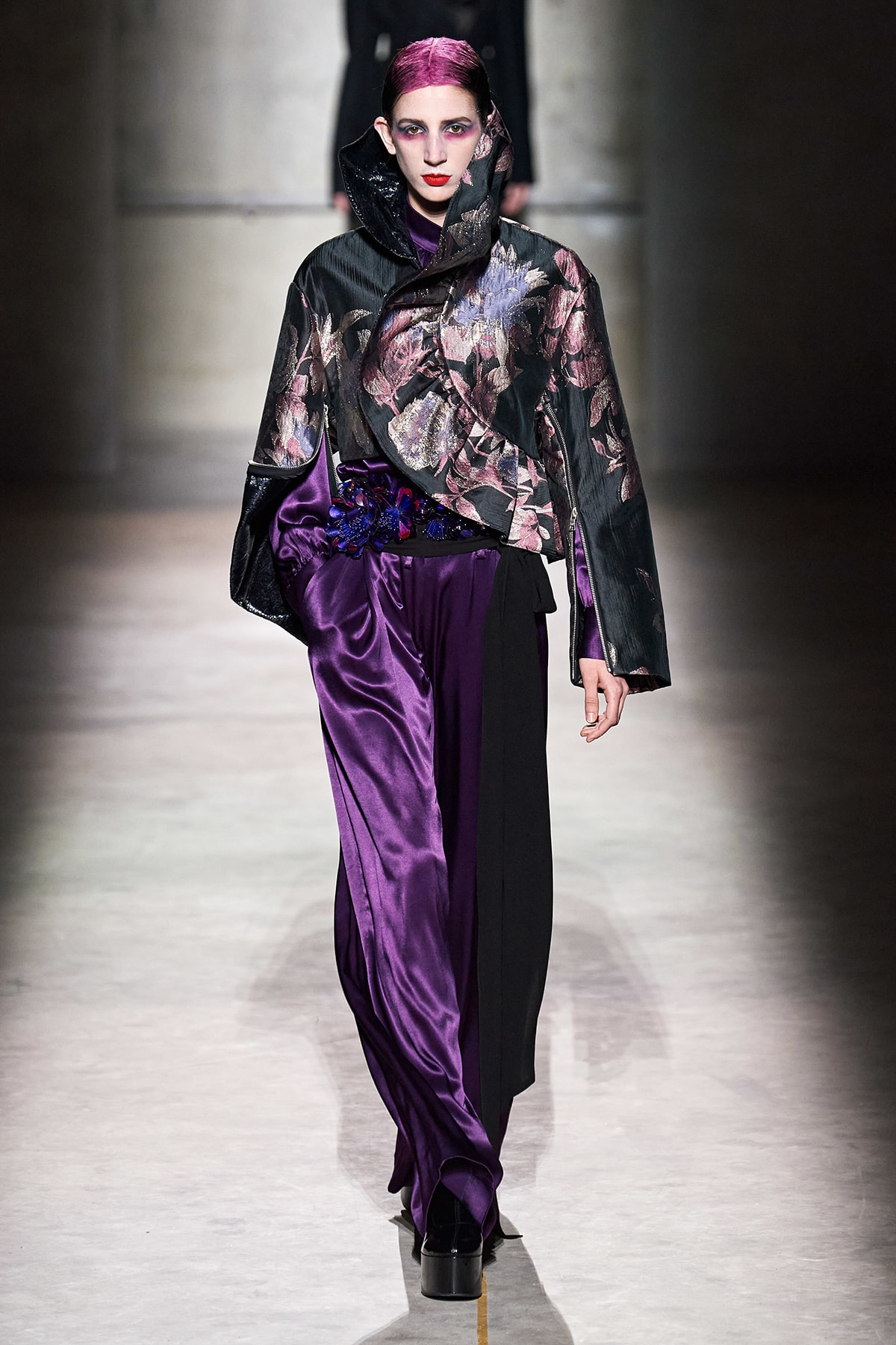 Dries Van Noten Fall/Winter 2020 Collection Runway Show Floral Jacket Silk Pants Purple