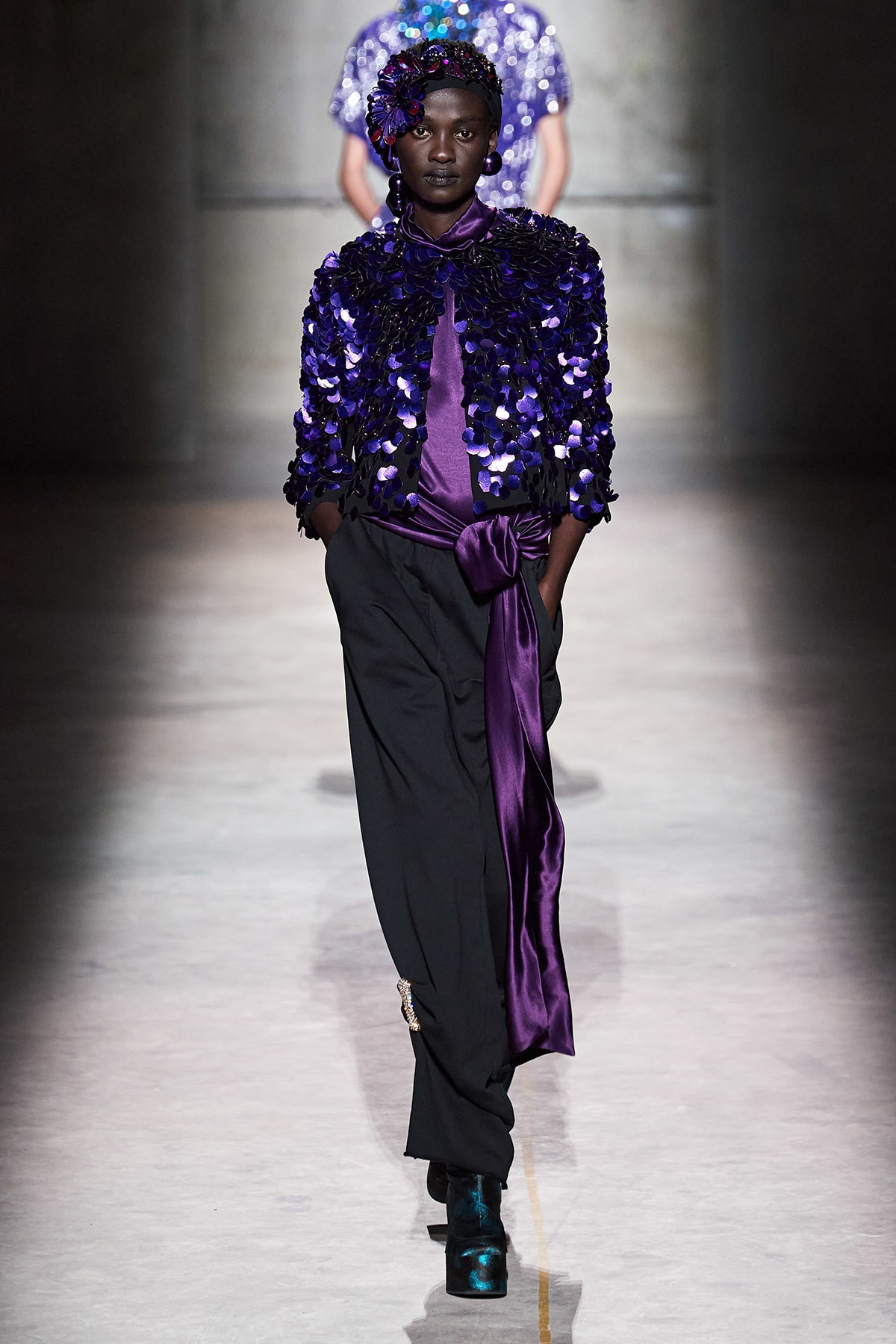 Dries Van Noten Fall/Winter 2020 Collection Runway Show Sequin Pailette Jacket Purple