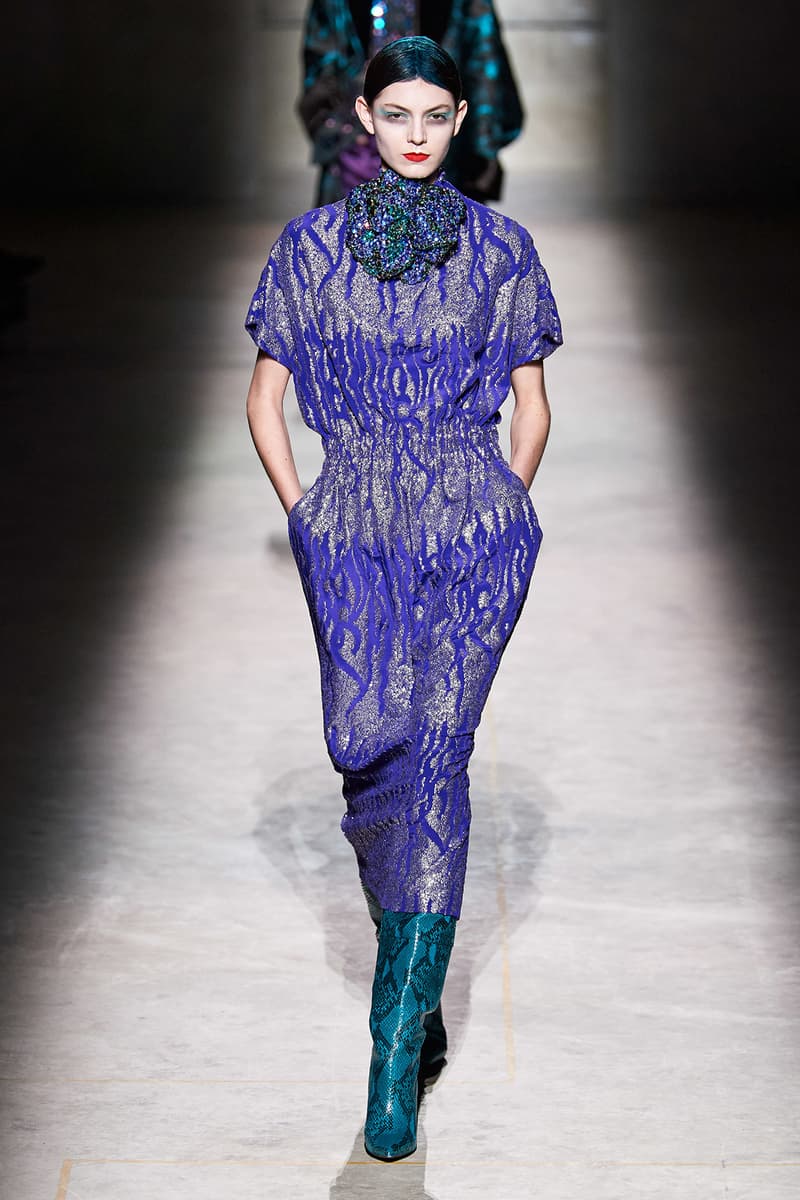 Dries Van Noten Fall/Winter 2020 Collection Runway Show Purple Dress