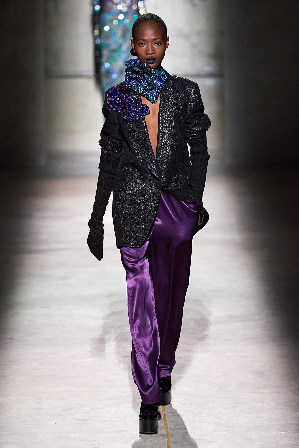 Dries Van Noten Fall/Winter 2020 Collection Runway Show Silk Pants Purple