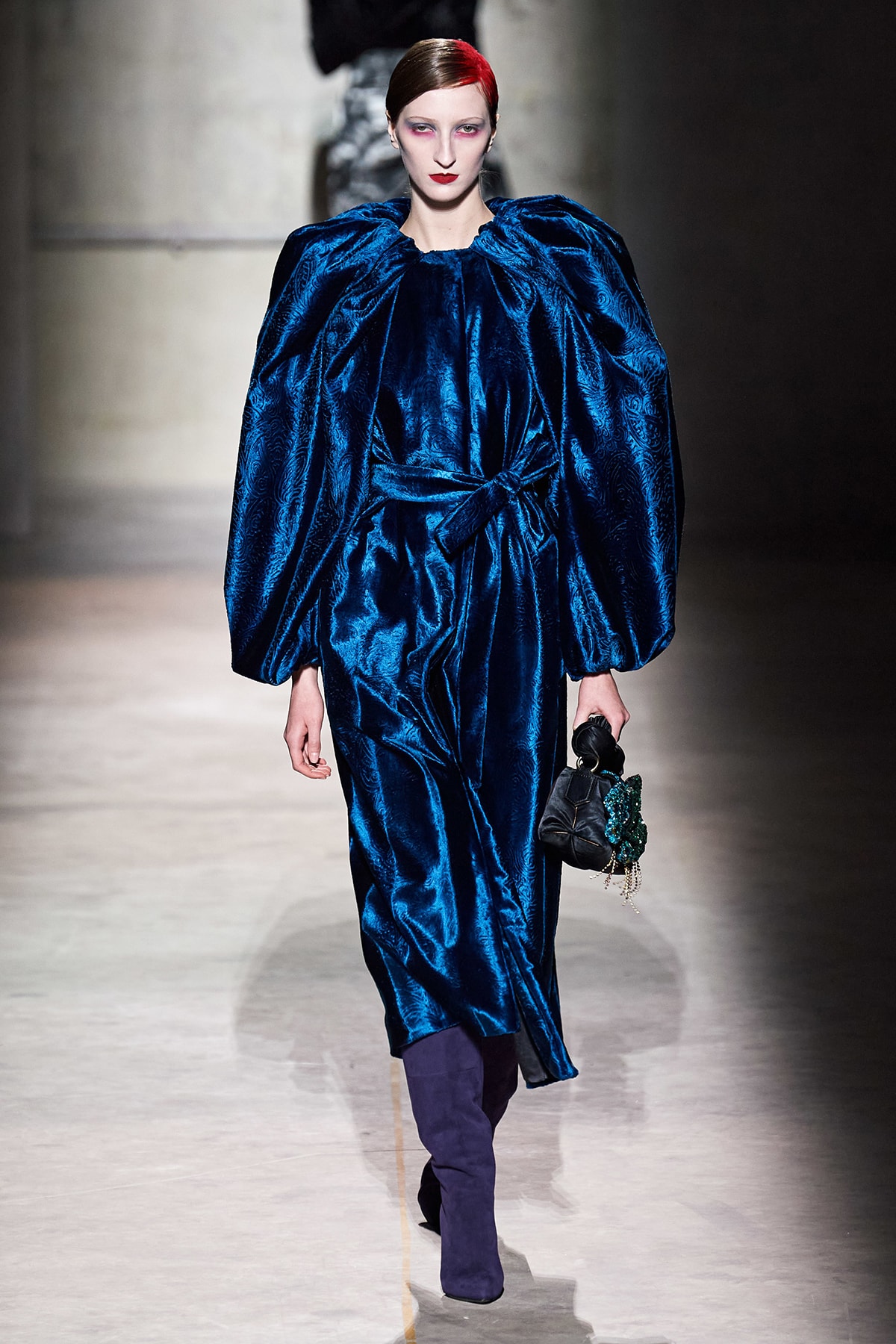 Dries Van Noten Fall/Winter 2020 Collection Runway Show Velvet Dress Blue