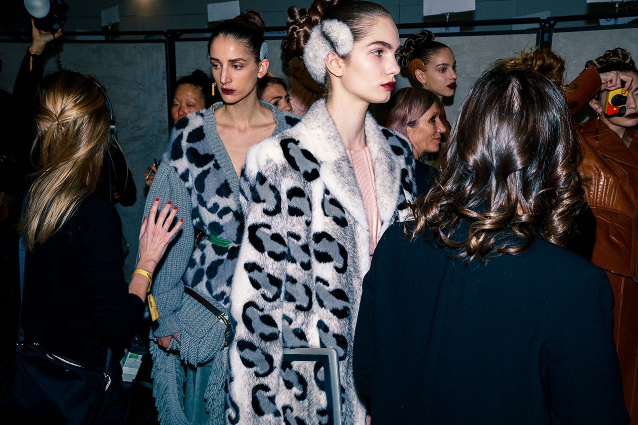 Fendi Fall Winter 2020 FW20 Silvia Venturini Milan Fashion Week Runway Show Backstage Models Leopard Cardigan Headband
