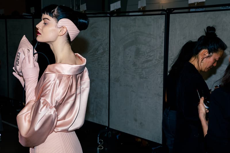 Fendi Fall Winter 2020 FW20 Silvia Venturini Milan Fashion Week Runway Show Backstage Model Headband Pink Bag