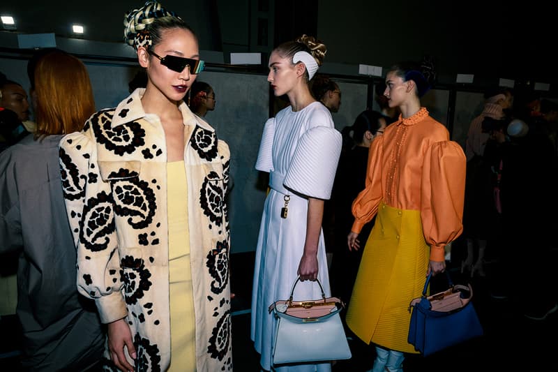 Fendi Fall Winter 2020 FW20 Silvia Venturini Milan Fashion Week Runway Show Backstage Models Soo Joo Park Sunglasses White Headband Bag