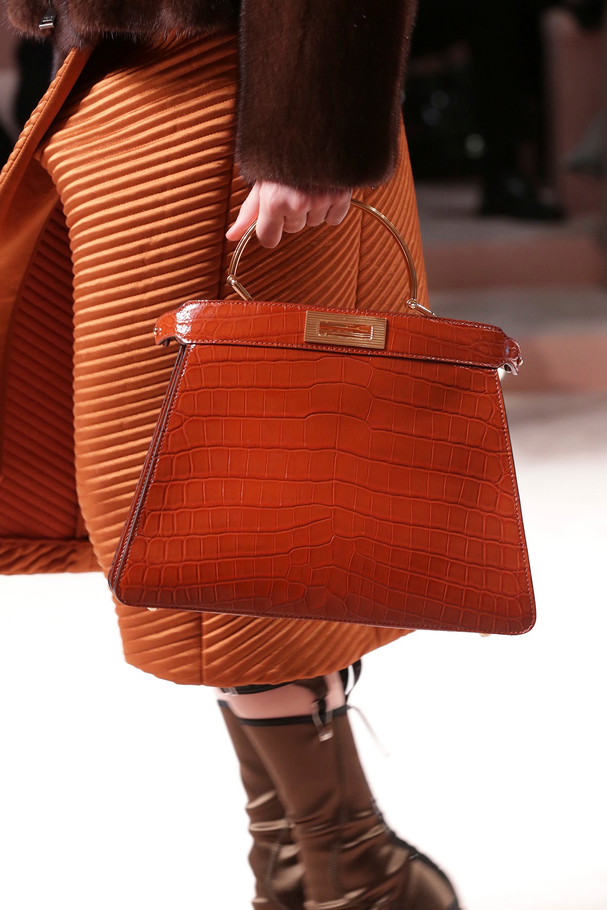 Fendi Fall/Winter 2020 Collection Bags Accessories Top Handle Croc Orange