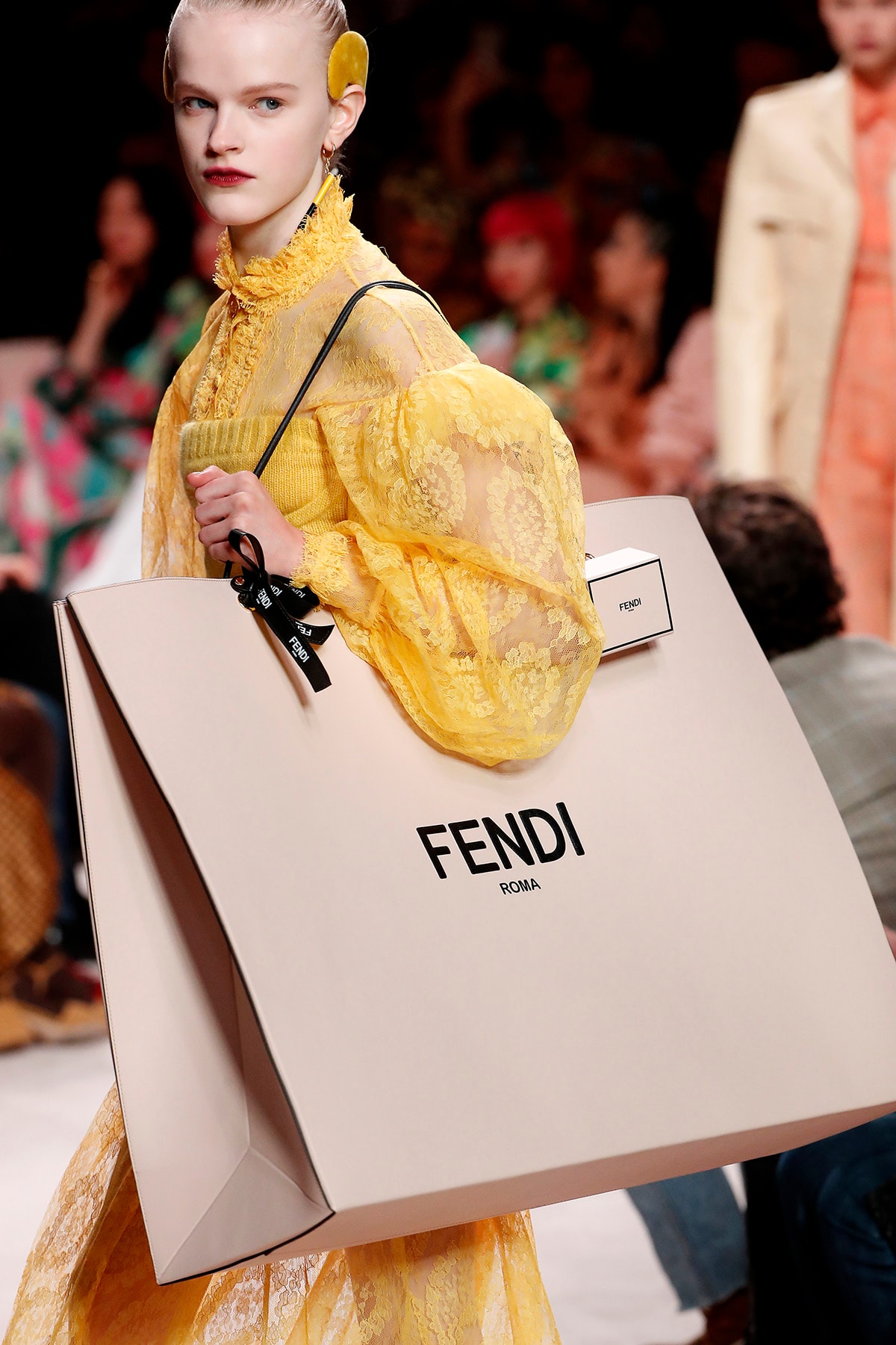 NEW! FENDI Pack Small Shopping yellow leather logo print crossbody tote bag