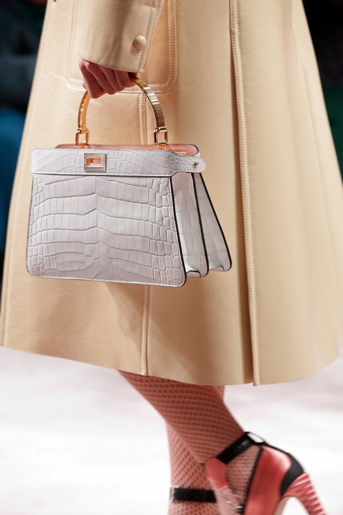 Fendi Fall/Winter 2020 Collection Bags Accessories Top Handle Croc Embossed White