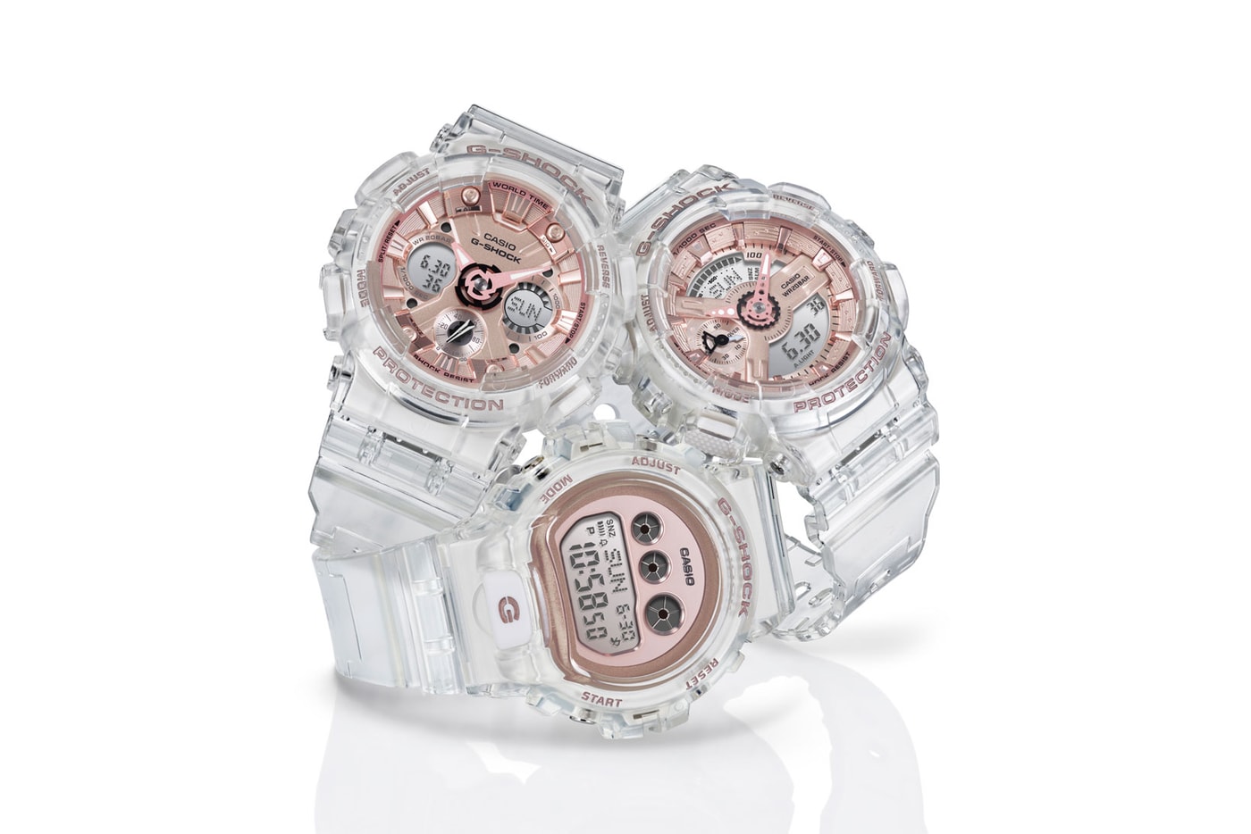 G-SHOCK Transparent x Rose Gold Watch Collection GMAS110 GMAS120 GMDS6900