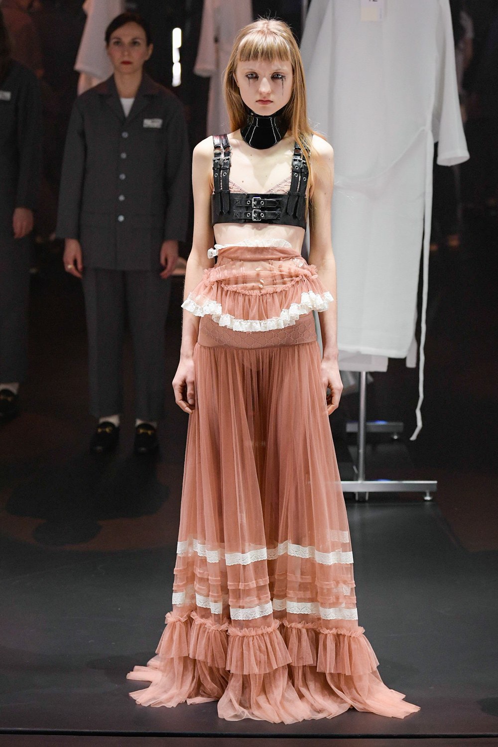 Gucci Fall/Winter 2020 Collection Runway Show Harness Black Skirt Lace Pink