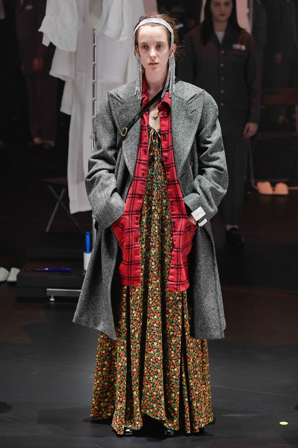 Gucci Fall/Winter 2020 Collection Runway Show Coat Grey Floral Dress
