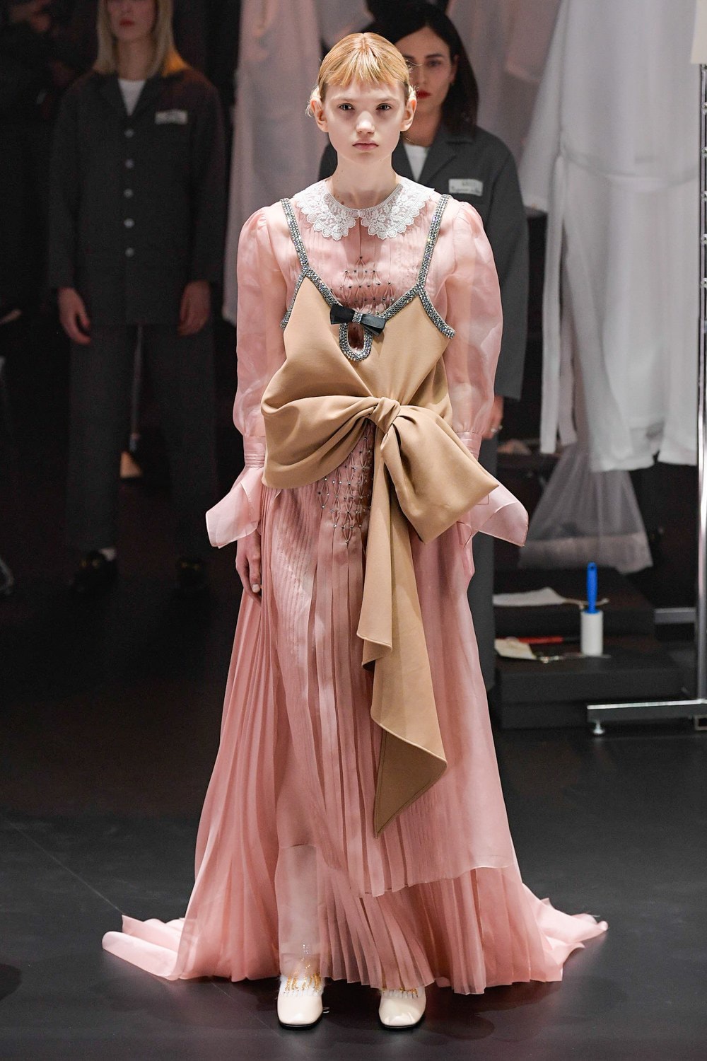Gucci Fall/Winter 2020 Collection Runway Show Lace Sheer Gown Pink