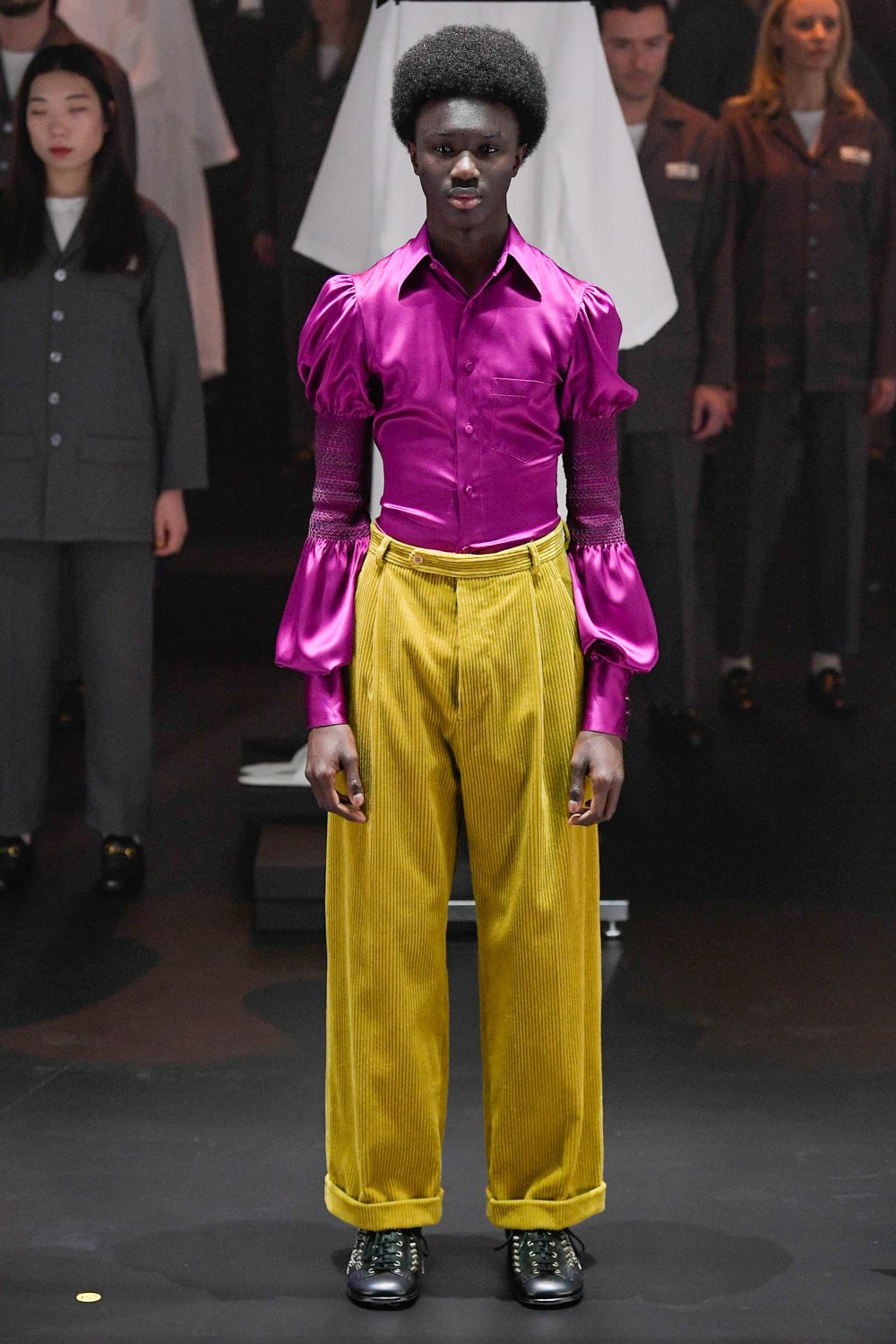 Gucci Fall/Winter 2020 Collection Runway Show Blouse Pink Pants Yellow