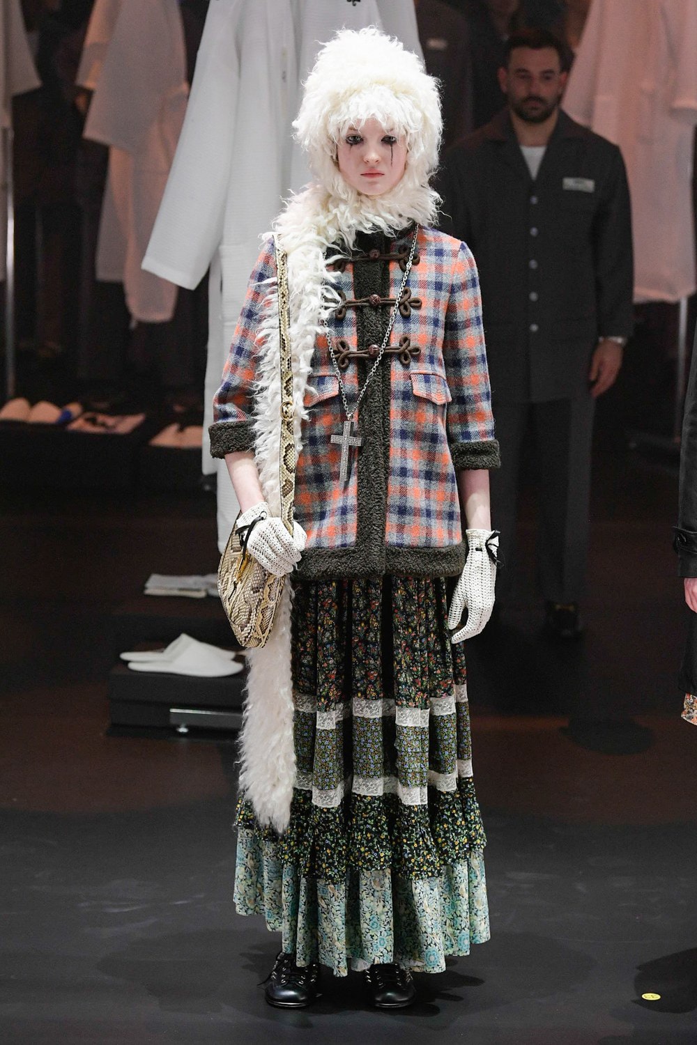 Gucci Fall/Winter 2020 Collection Runway Show Plaid Cardigan Floral Skirt