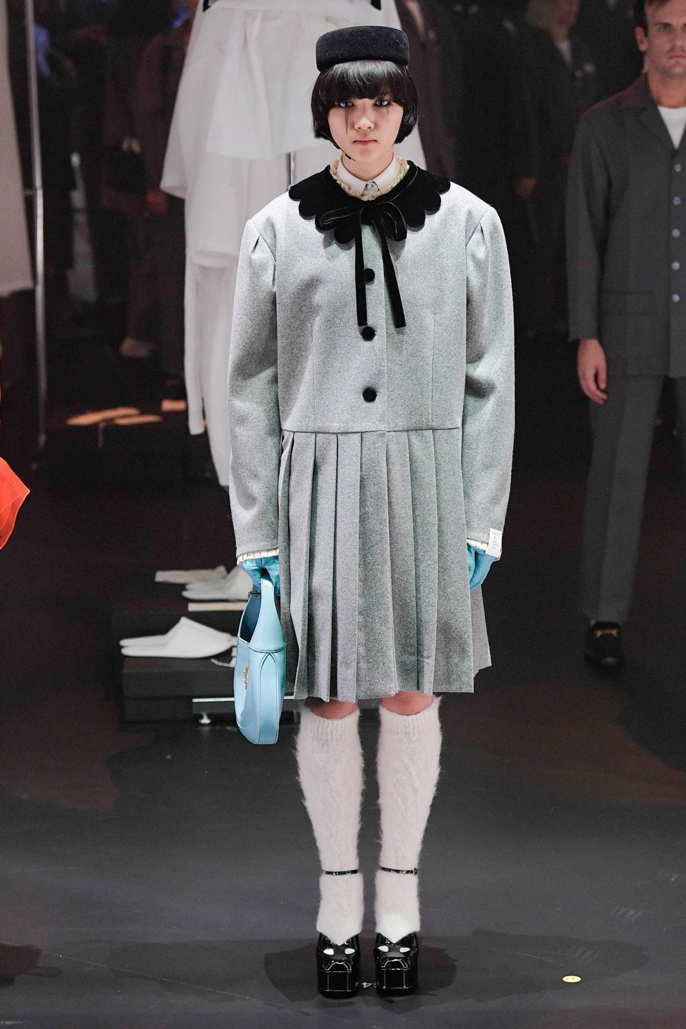 Gucci Fall/Winter 2020 Collection Runway Show Collared Pleated Dress Grey