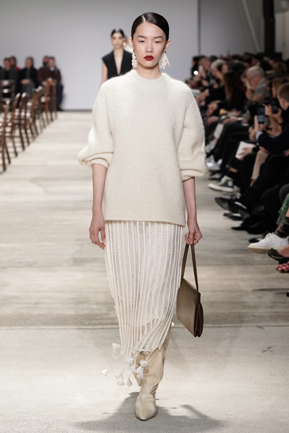 Jil Sander Fall/Winter 2020 Collection Runway Show Sweater Cream Knit Skirt White