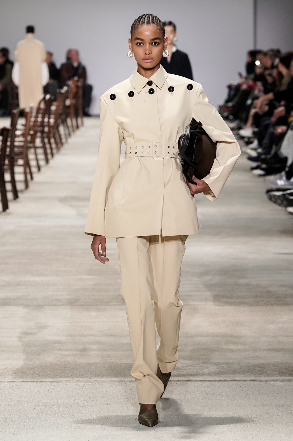 Jil Sander Fall/Winter 2020 Collection Runway Show Suit Belted Cream