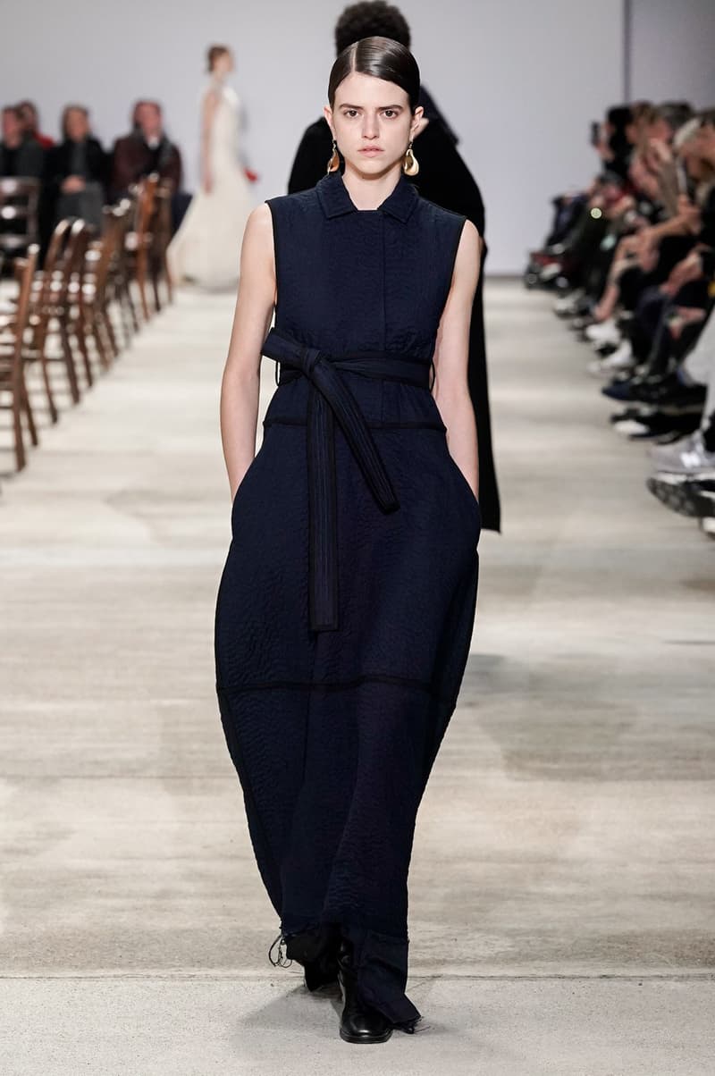 Jil Sander Fall/Winter 2020 Collection Runway Show Belted Dress Navy
