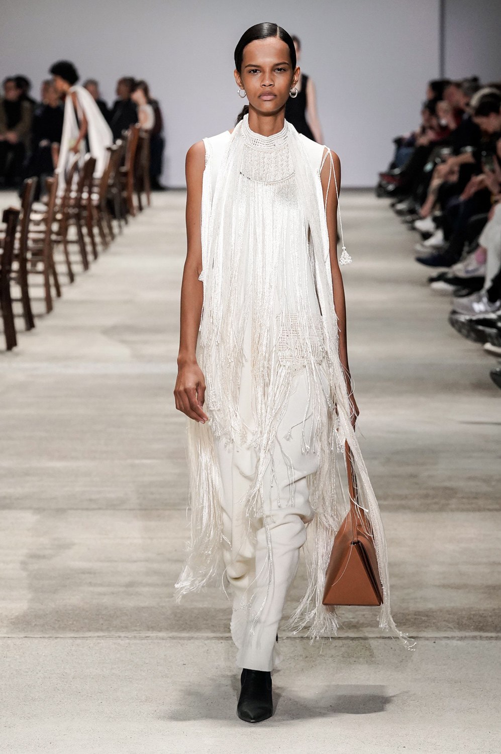 Jil Sander Fall/Winter 2020 Collection Runway Show Fringe Dress Pants White
