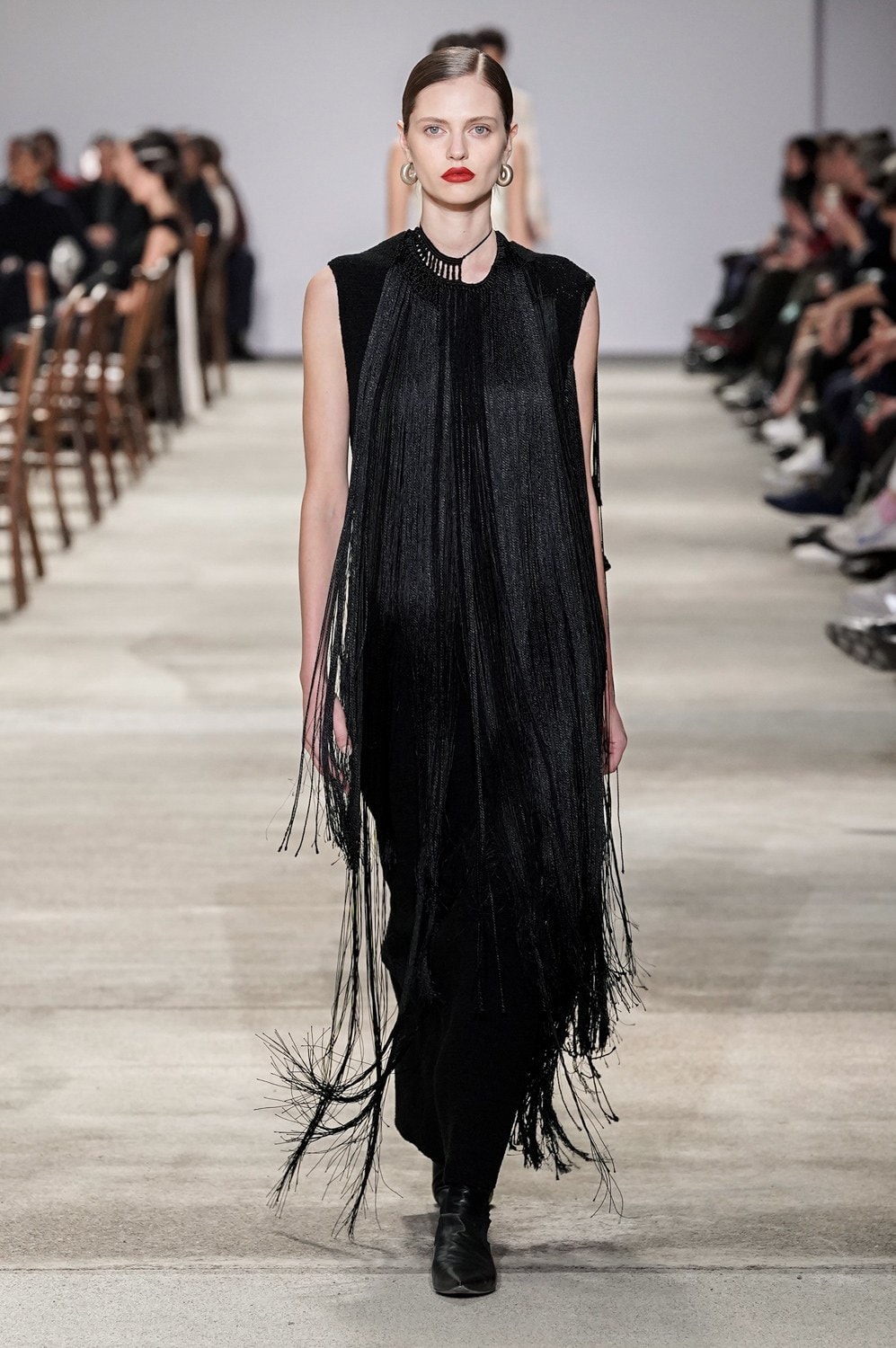 Jil Sander Fall/Winter 2020 Collection Runway Show Fringe Dress Black