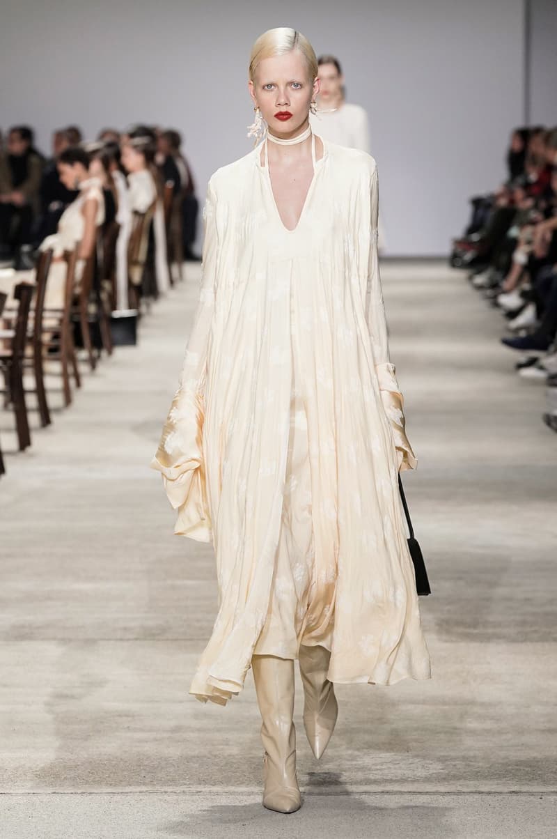 Jil Sander Fall/Winter 2020 Collection Runway Show Floral Dress Cream