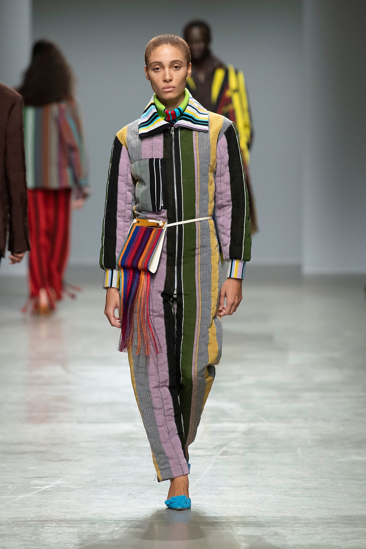 Kenneth Ize Fall/Winter 2020 Collection Runway Show Jumpsuit Stripe Quilted