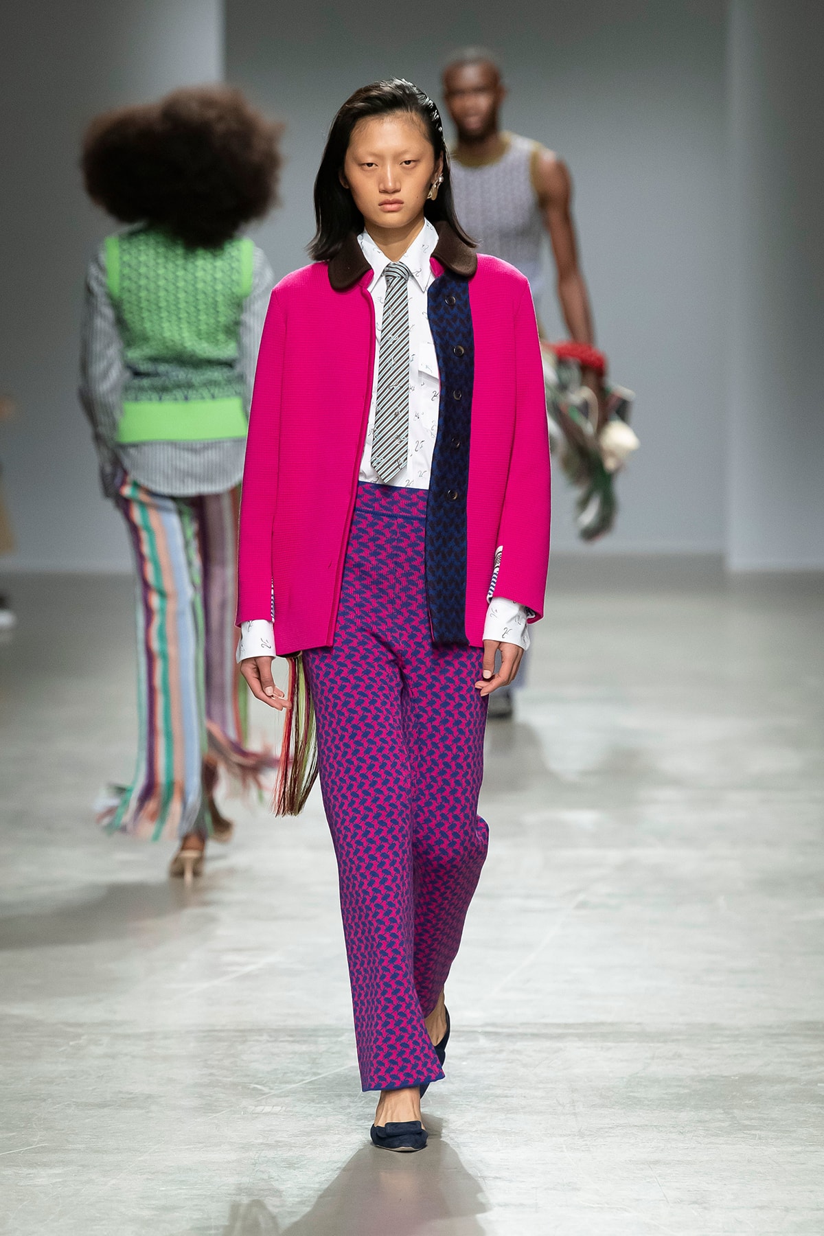 Kenneth Ize Fall/Winter 2020 Collection Runway Show Jacket Pink Pants Stripe Pink