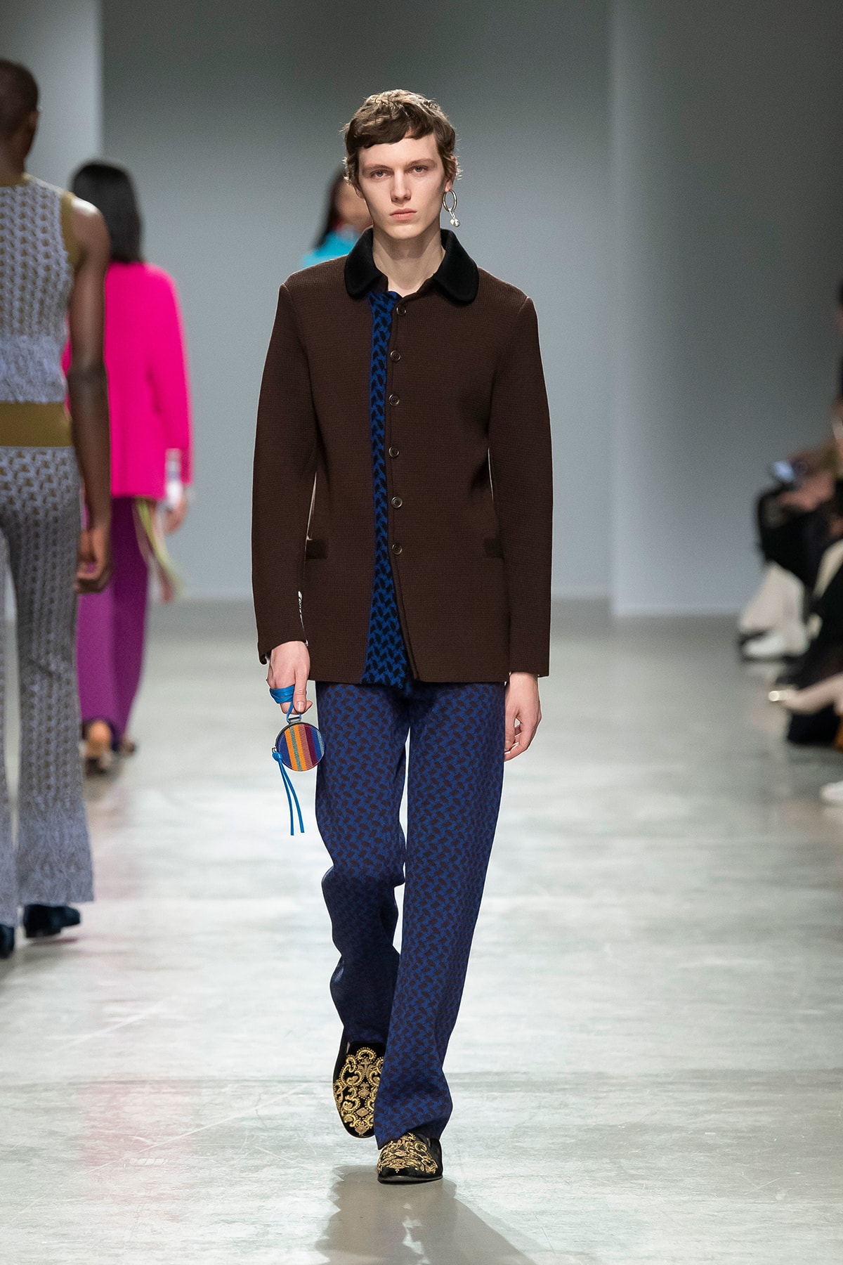 Kenneth Ize Fall/Winter 2020 Collection Runway Show Jacket Brown Pants Blue