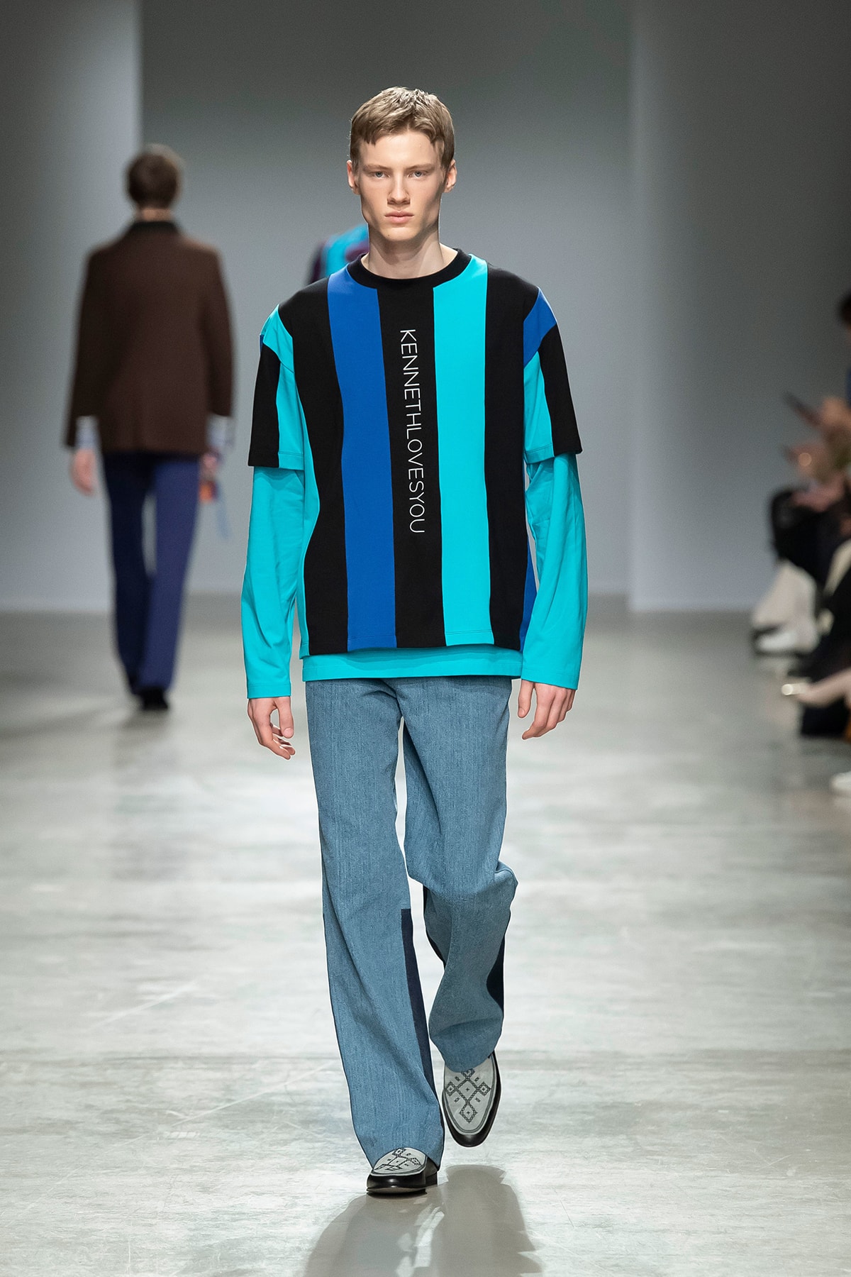 Kenneth Ize Fall/Winter 2020 Collection Runway Show Pullover Stripe Blue