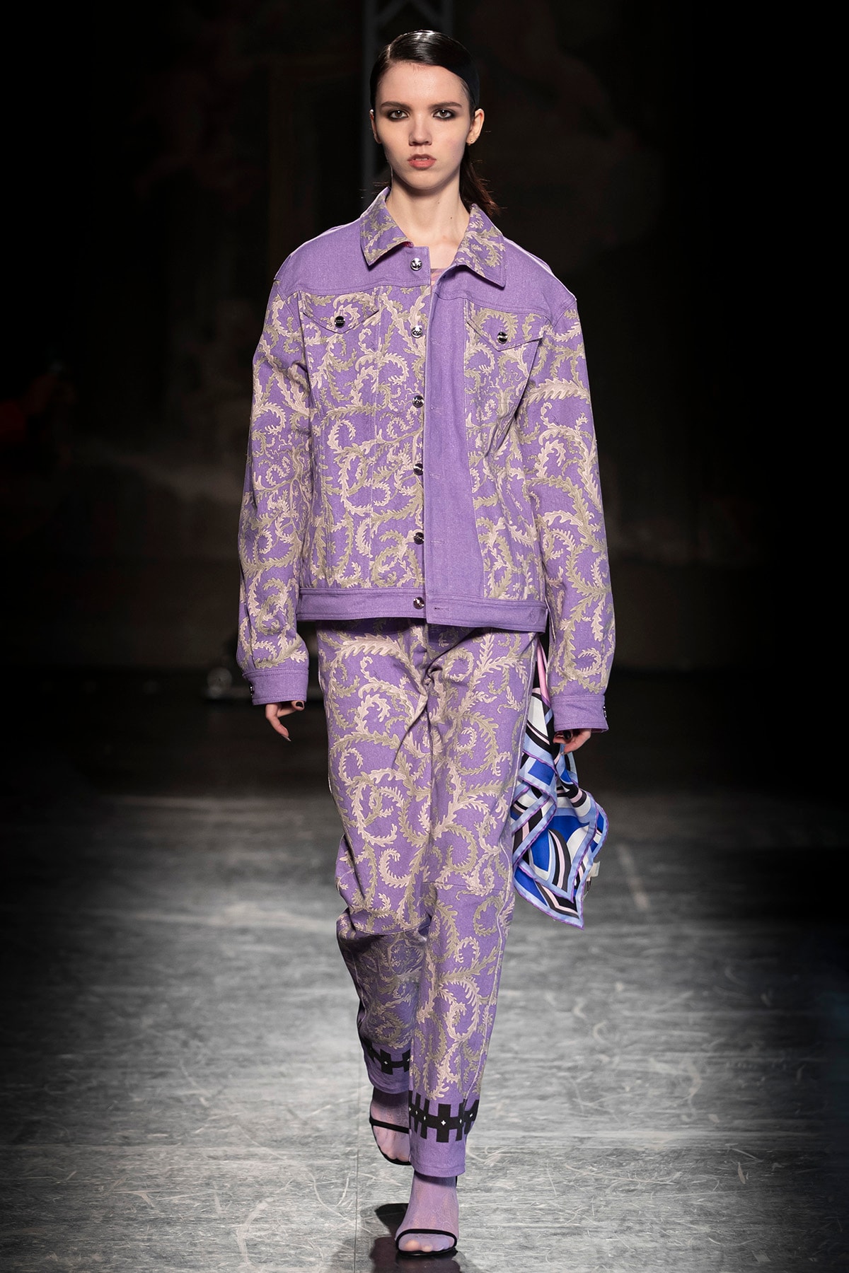 KOCHÉ x Emilio Pucci Fall/Winter 2020 Collection Runway Show Jacket Pants Purple Print