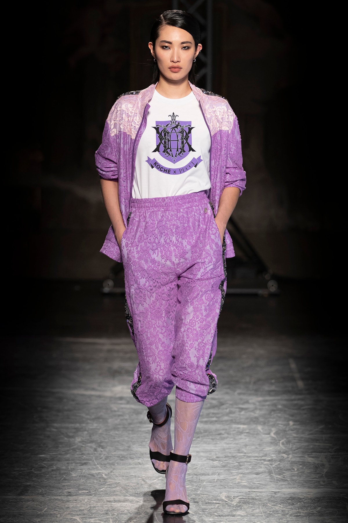 KOCHÉ x Emilio Pucci Fall/Winter 2020 Collection Runway Show Logo T-Shirt Tracksuit Purple