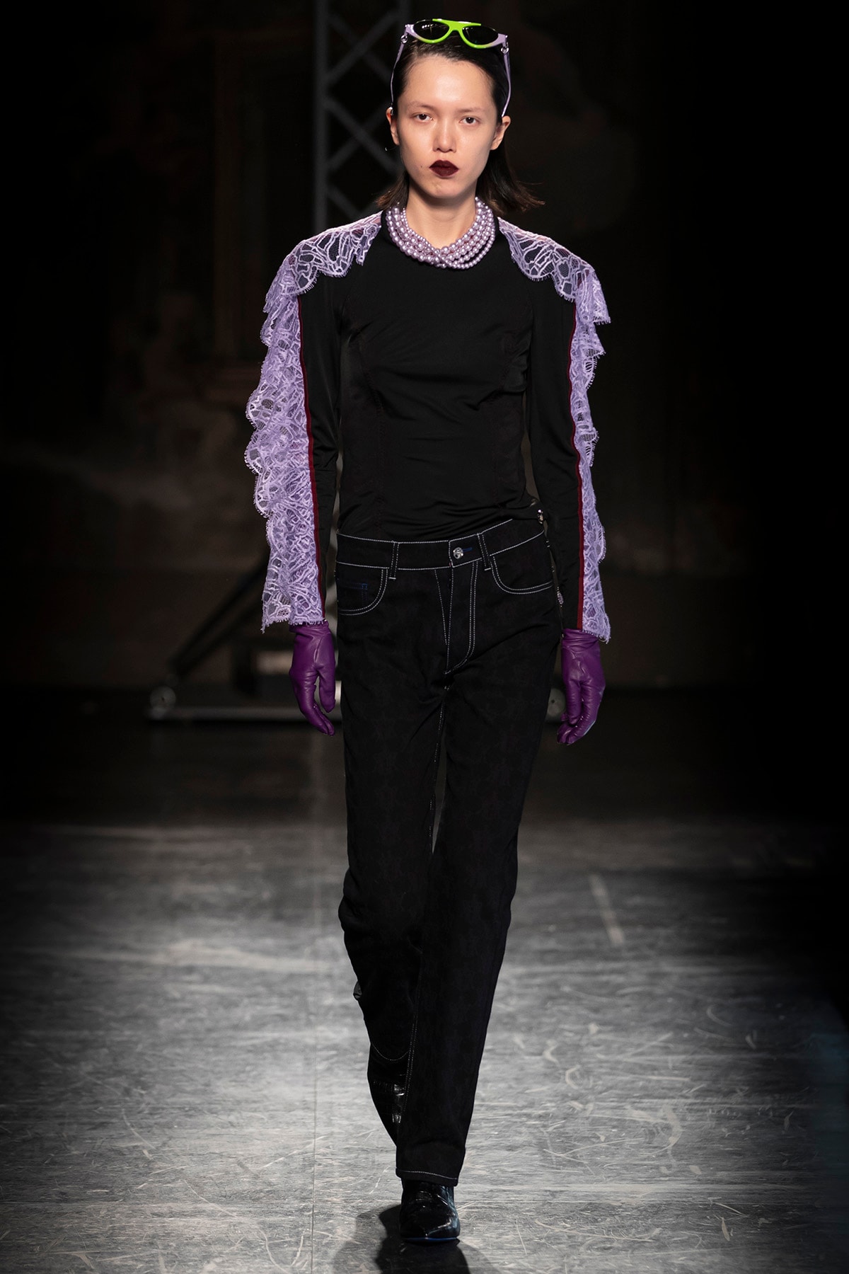 KOCHÉ x Emilio Pucci Fall/Winter 2020 Collection Runway Show Sweatshirt Black Lace Purple