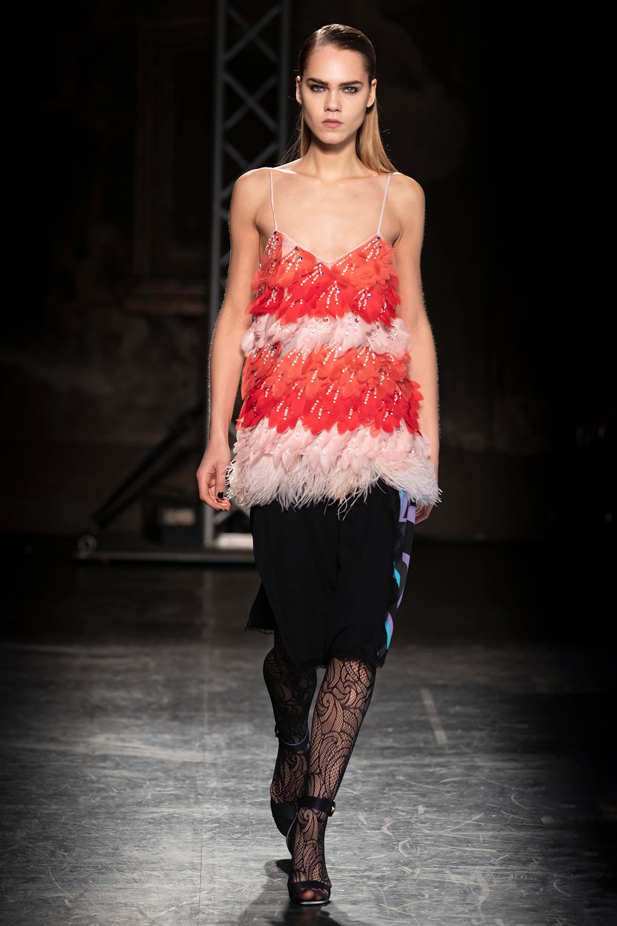 KOCHÉ x Emilio Pucci Fall/Winter 2020 Collection Runway Show Lace Top Red