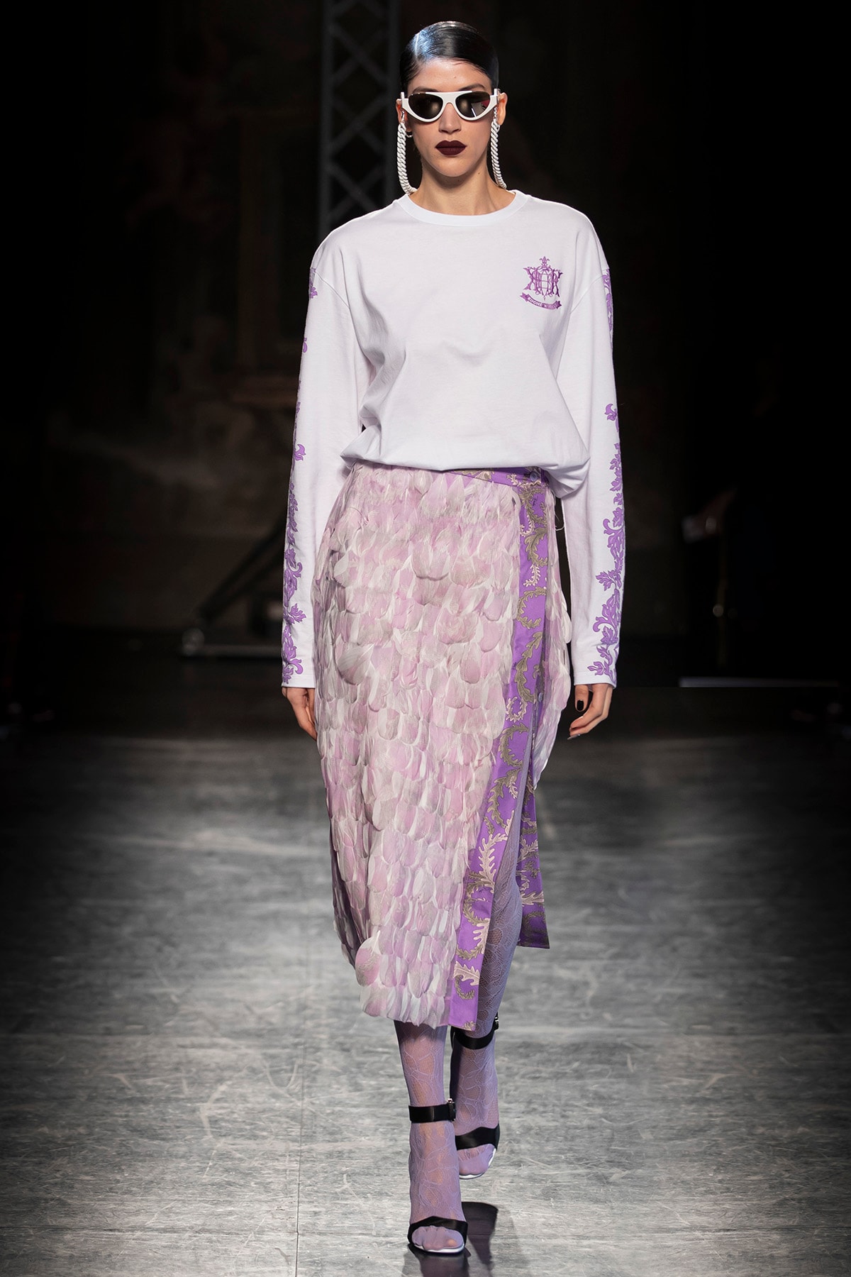 KOCHÉ x Emilio Pucci Fall/Winter 2020 Collection Runway Show Lace Skirt Purple