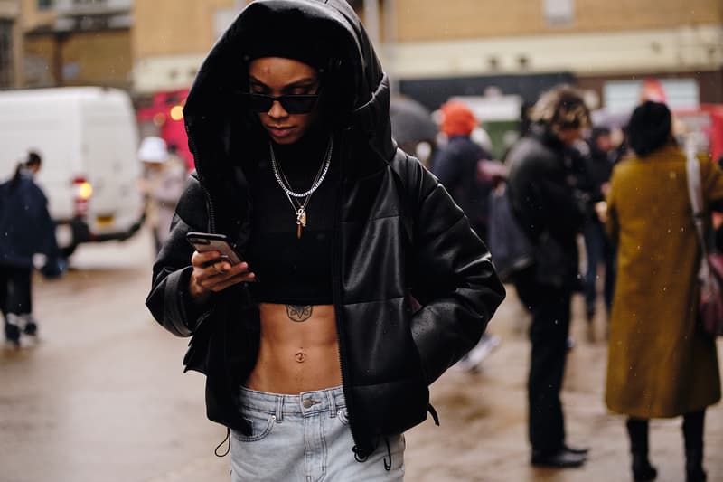 Street Style London Fashion Week Fall Winter 2020 hoodie crop top